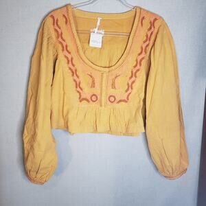 Free People Iggie Woven Crop Top NWT oversized Small embroidered Cairo Combo